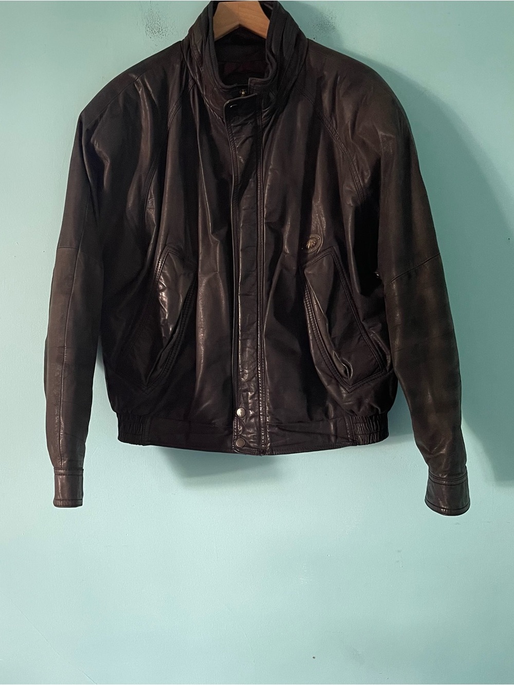 Hunting Horn Classics Vintage Brown Leather Motorcycle Bomber Jacket L Korea